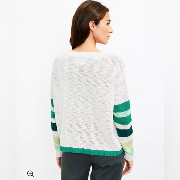 LOFT Lou & Grey Palm Leaf Sweater Size S Cotton Blend Casual Summer White Green - Picture 6 of 16